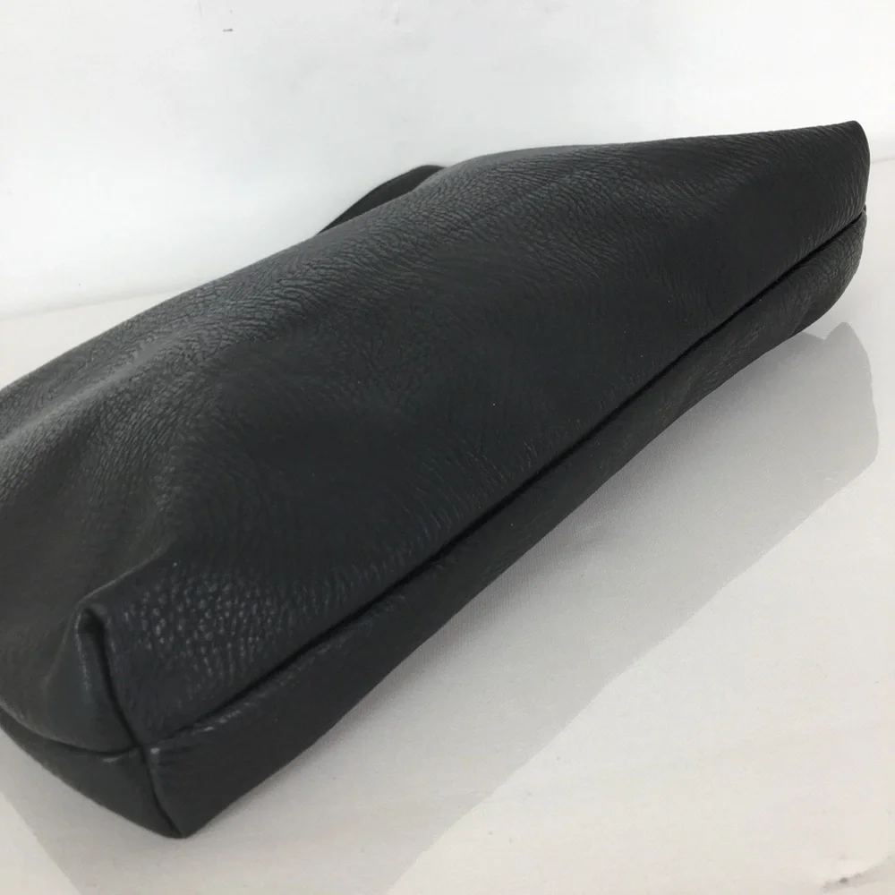 Free People Large Black Vegan Faux Leather Makeup Pouch Cosmetic Case Zipper Bag